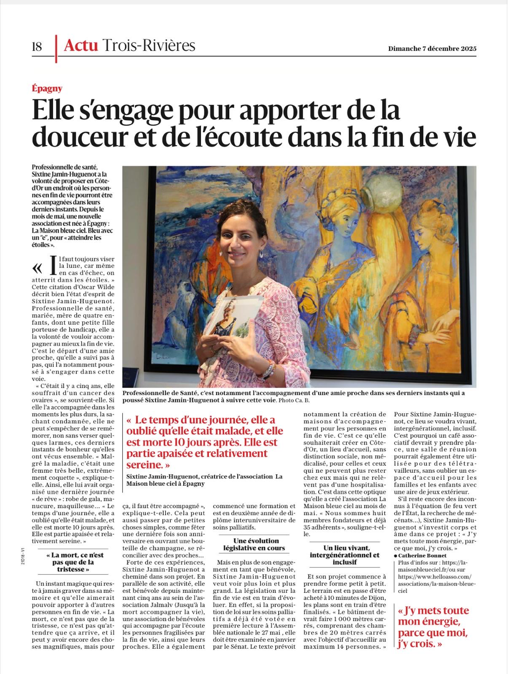 Sixtine Jamin-Huguenot, fondatrice de l'association La Maison Bleue Ciel