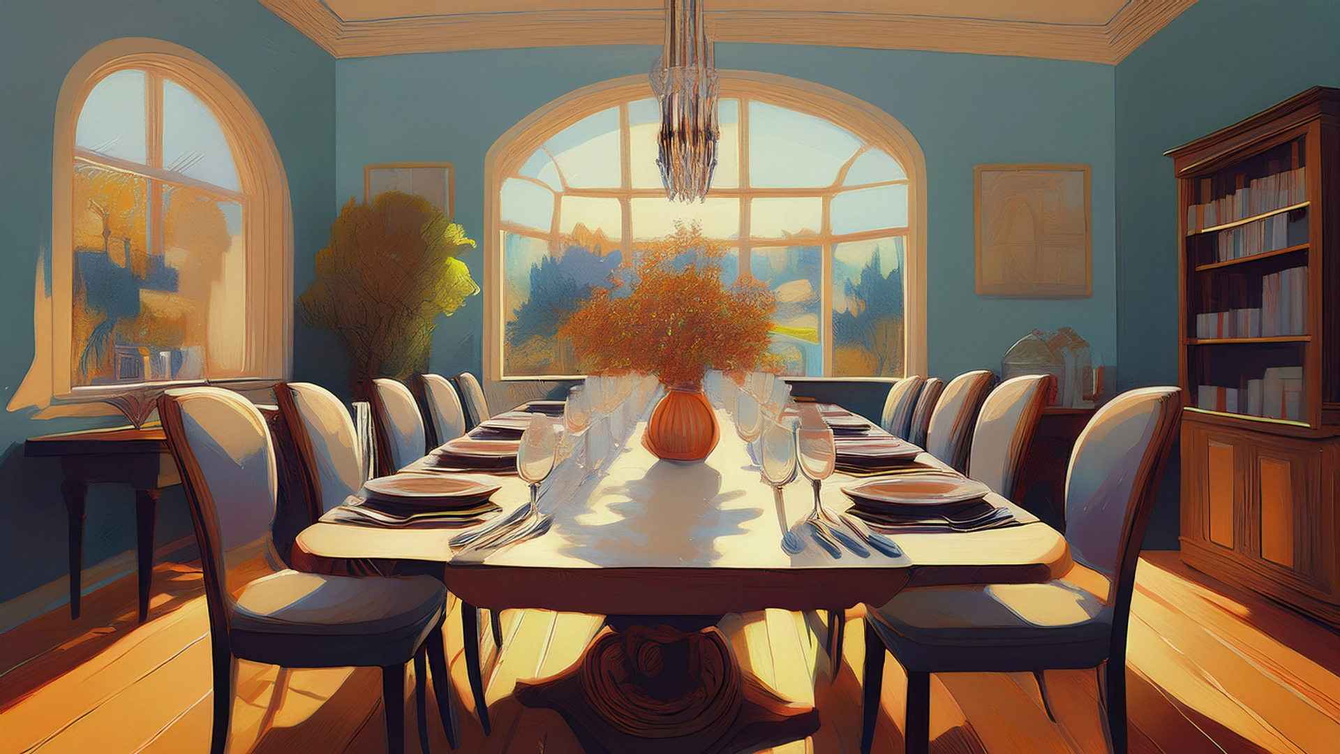Salle à manger conviviale avec grandes tables partagées